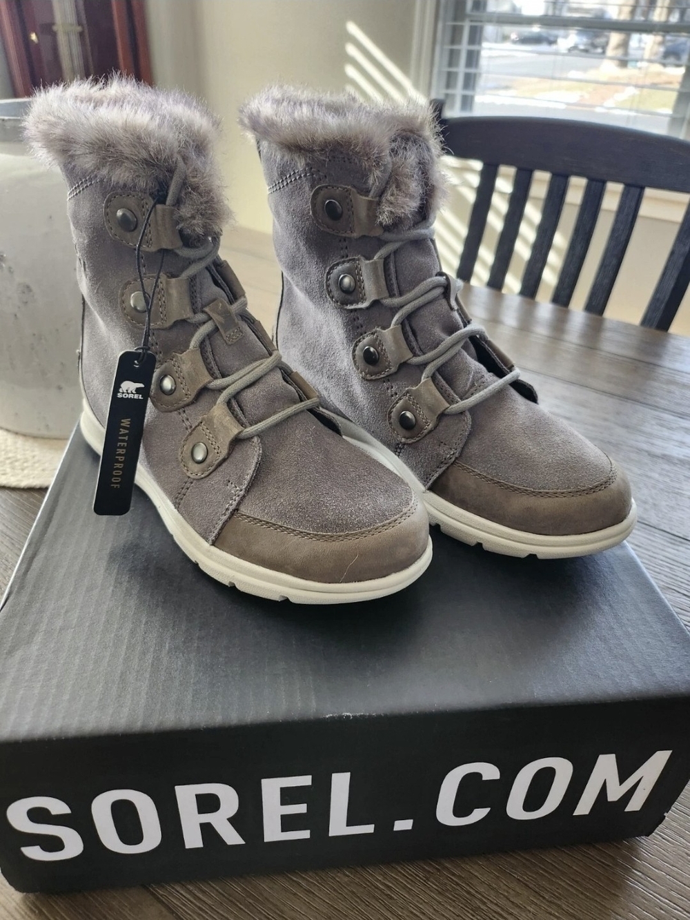 Sorel Taupe Grey Faux-Fur Waterproof Winter Boots